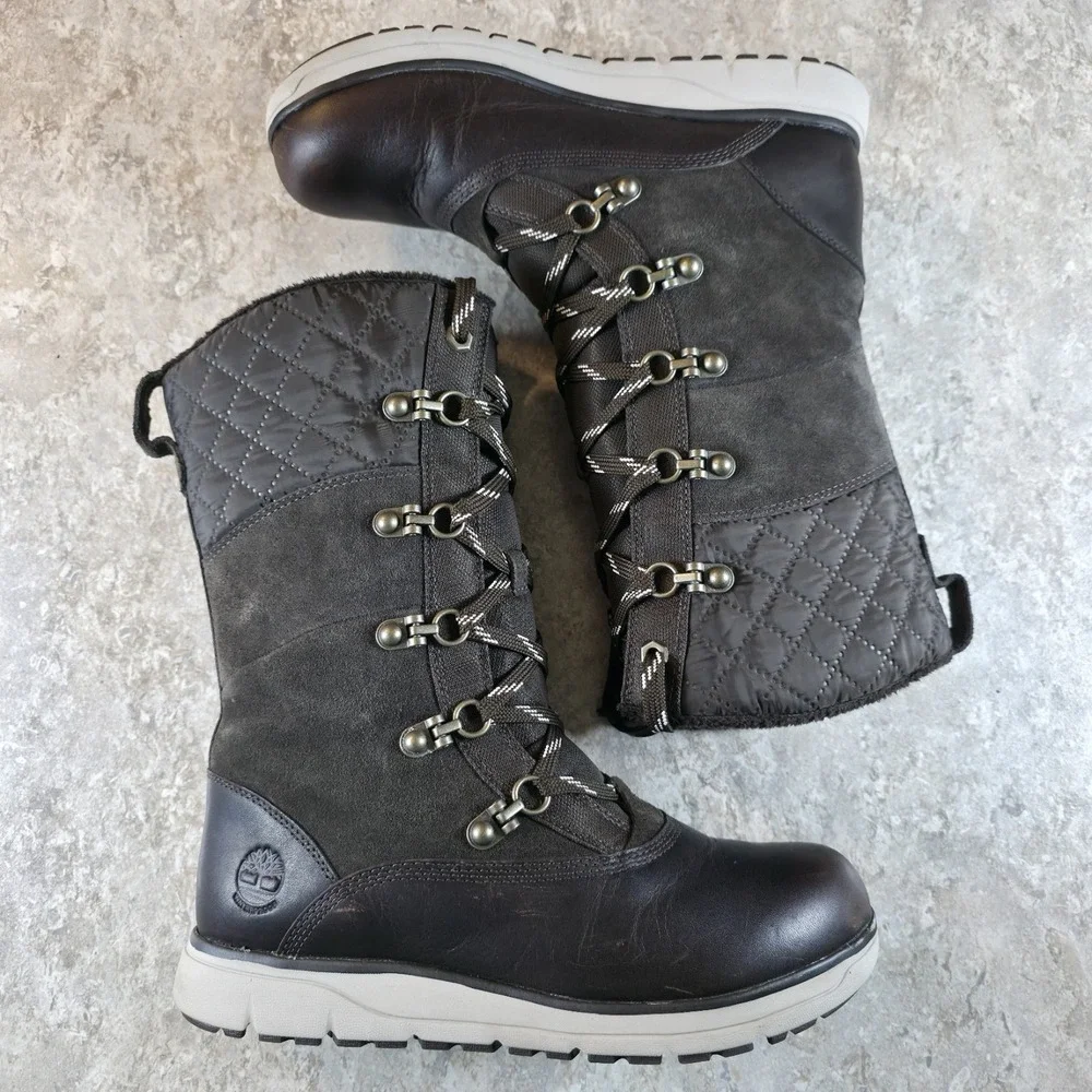 Timberland Women's Tall Sherpa Lined‎ Brown Boots Waterproof Insulated Size 8.5